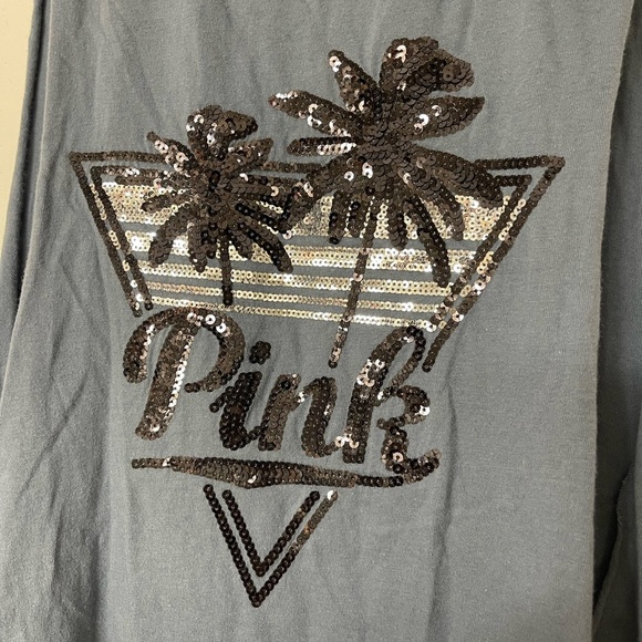 PINK Victoria's Secret Sequined Blue Top with Logo - Picture 3 of 7